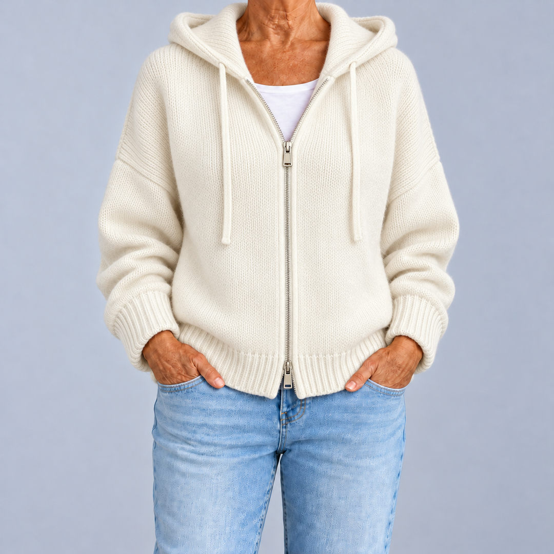 Zip-Up Hooded Knit Cardigan