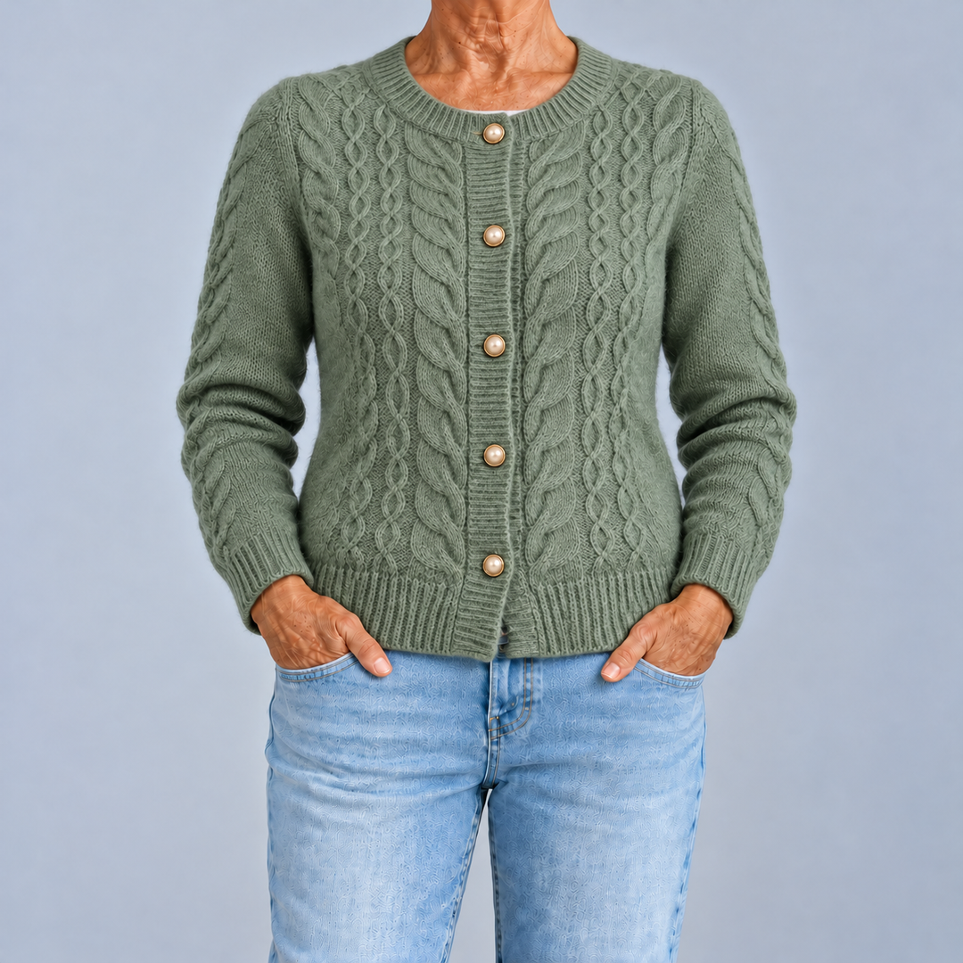 Cable Knit Cardigan with Pearl Buttons
