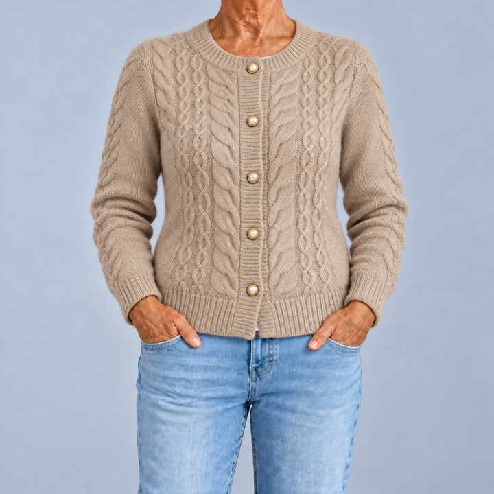 Cable Knit Cardigan with Pearl Buttons
