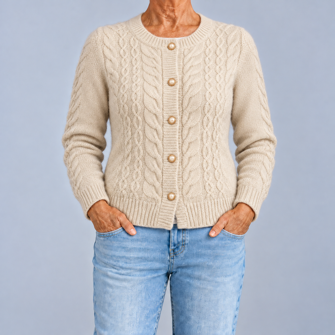 Cable Knit Cardigan with Pearl Buttons