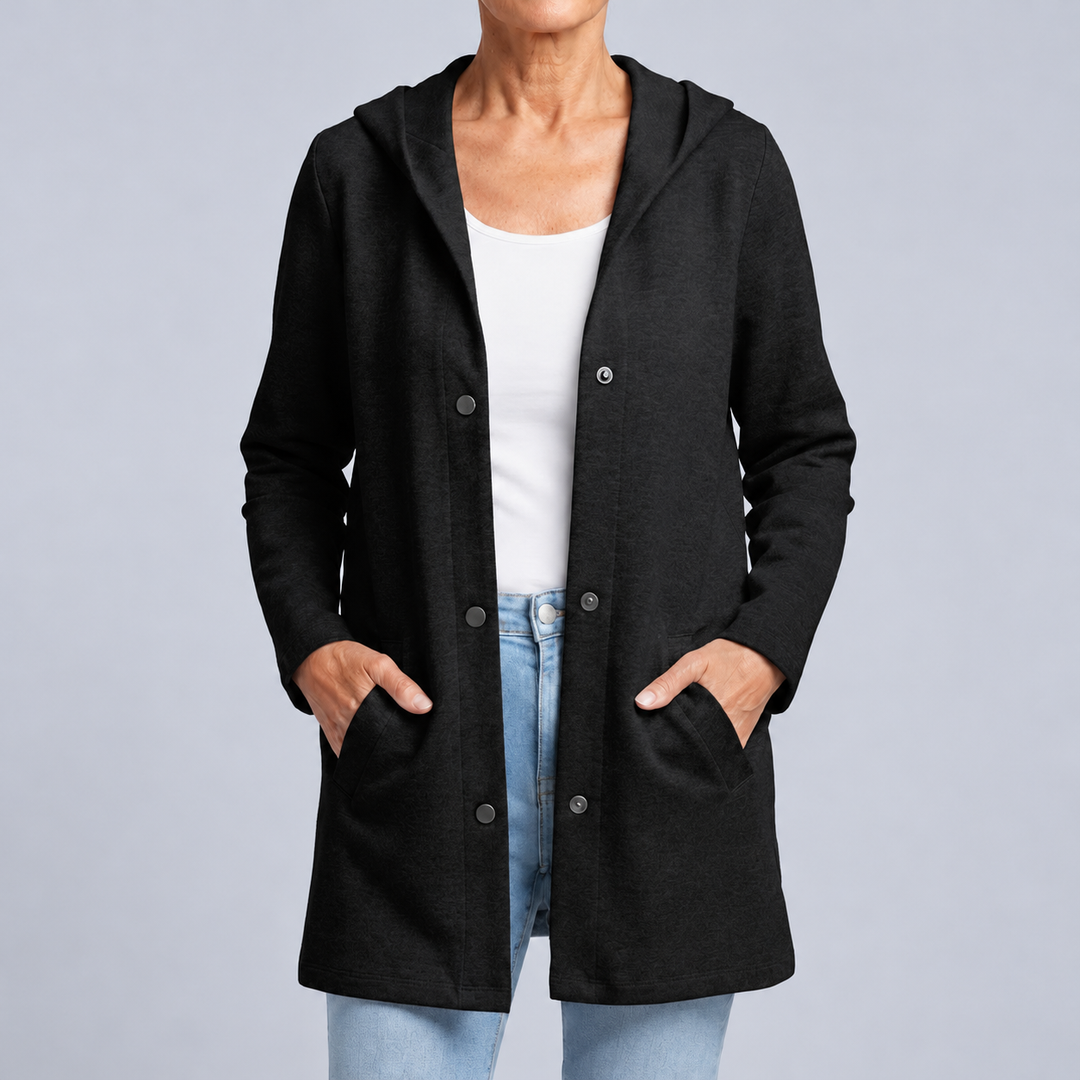 Hooded Knit Cardigan with Buttons