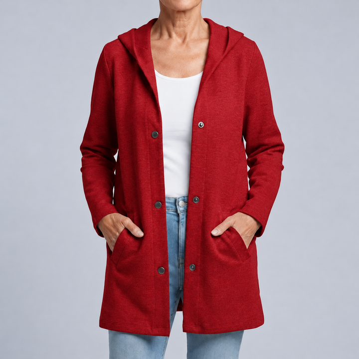 Hooded Knit Cardigan with Buttons