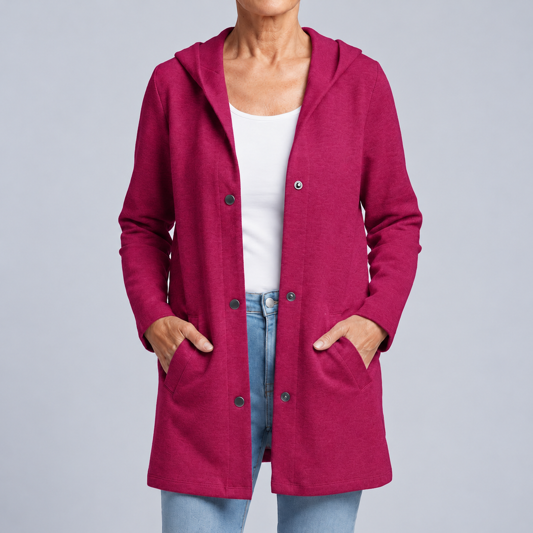 Hooded Knit Cardigan with Buttons