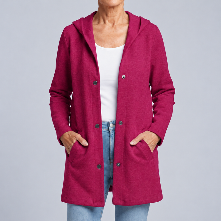 Hooded Knit Cardigan with Buttons