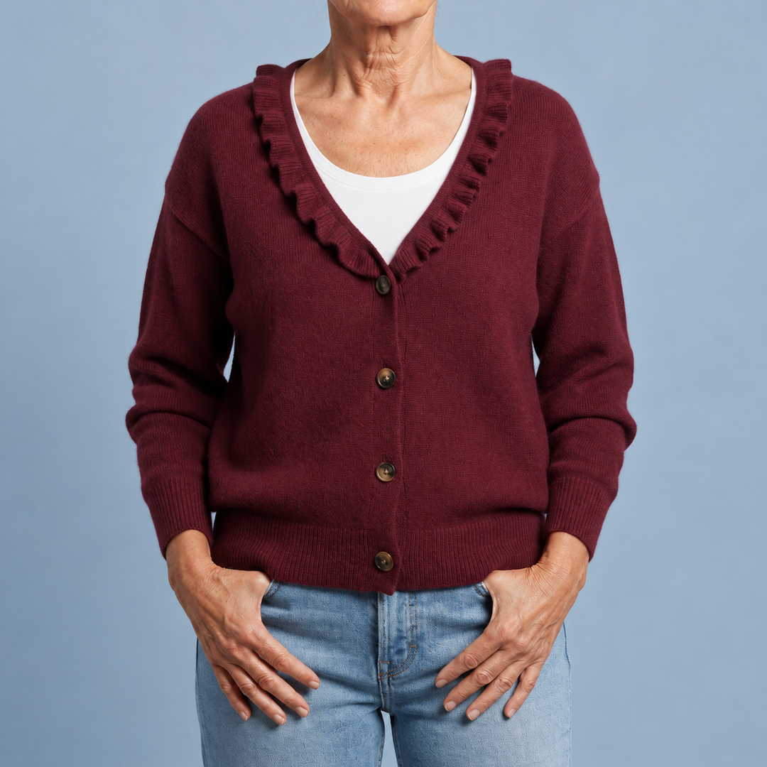 Knit Cardigan with Ruffle Collar