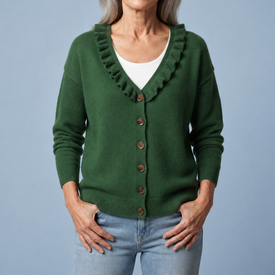 Knit Cardigan with Ruffle Collar