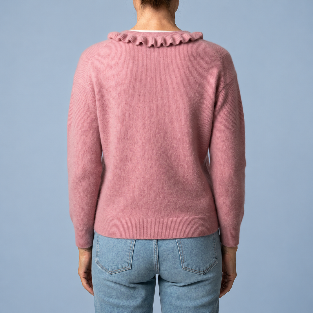 Knit Cardigan with Ruffle Collar