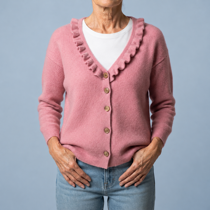 Knit Cardigan with Ruffle Collar