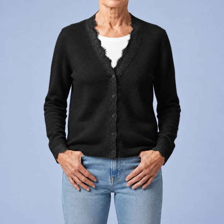 Soft Knit Cardigan with Lace Details