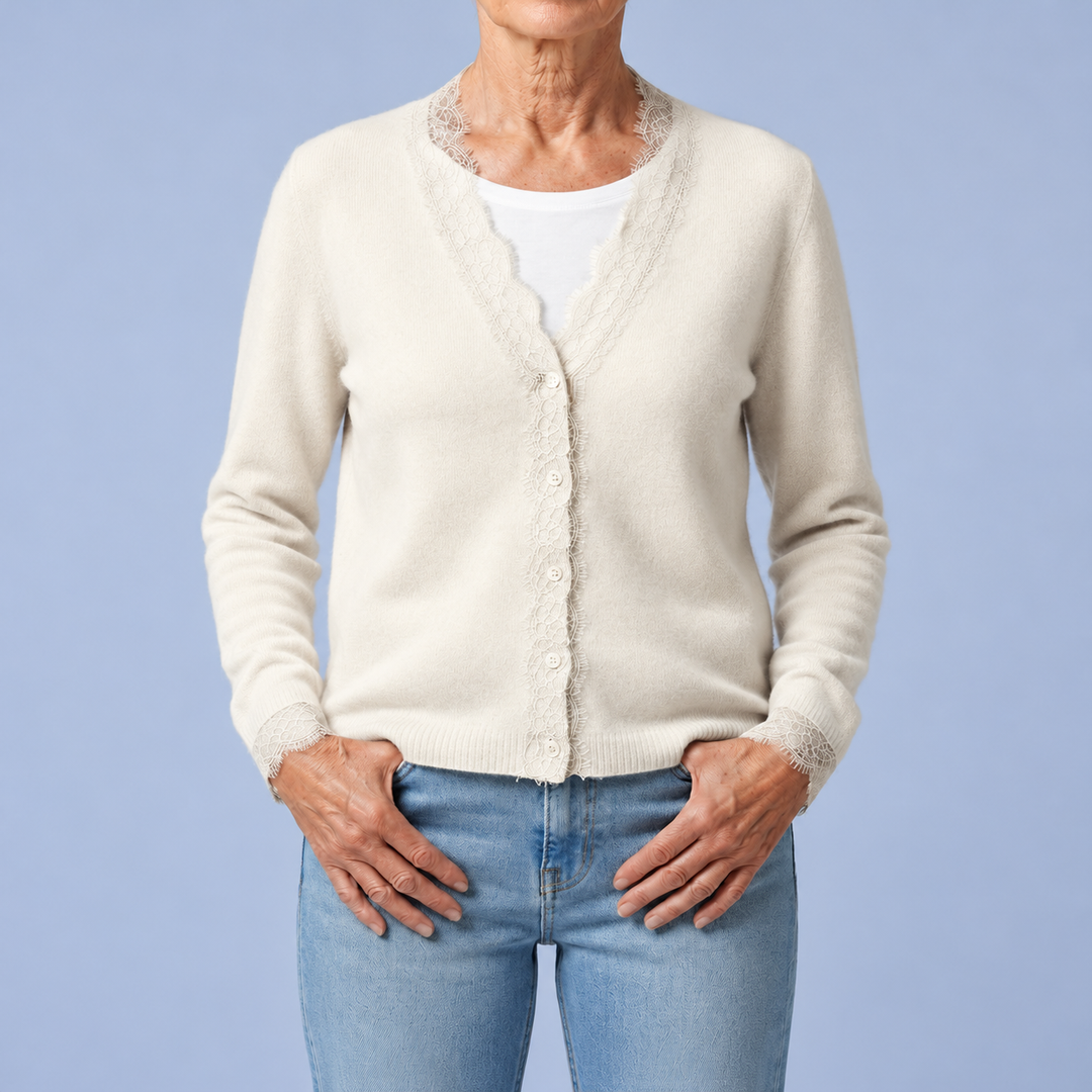 Soft Knit Cardigan with Lace Details