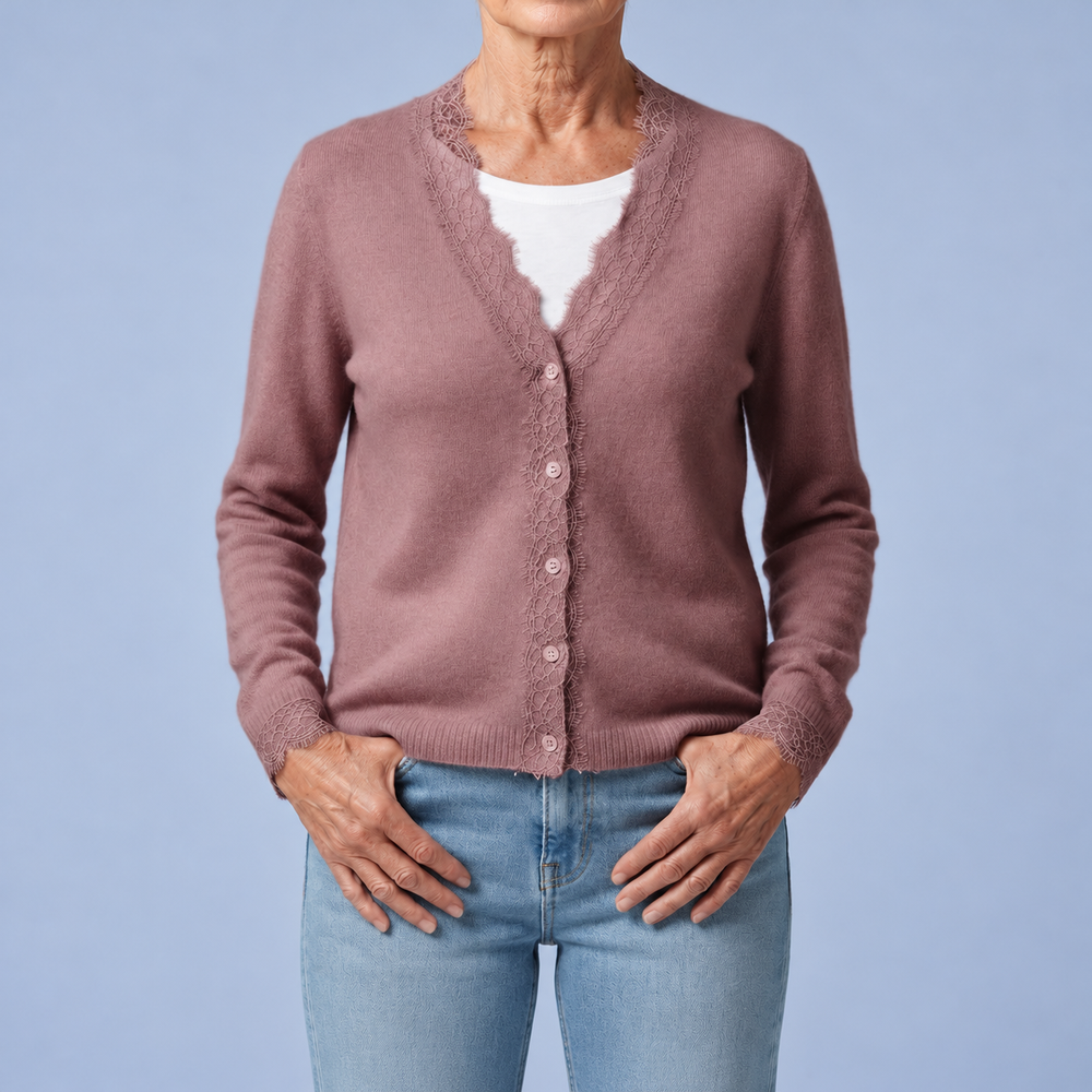 Soft Knit Cardigan with Lace Details