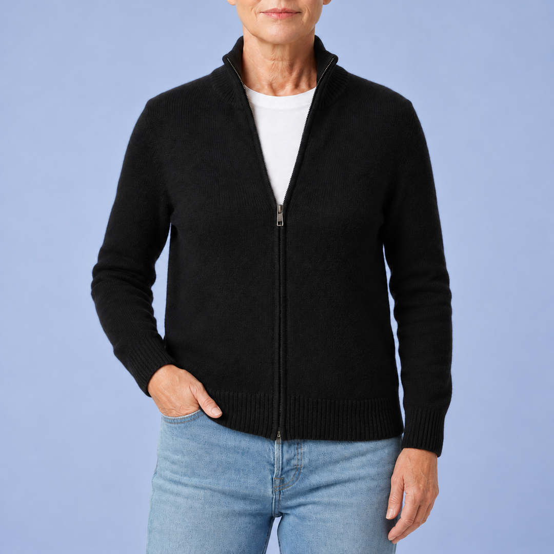 Merino Wool Blend Zip-Up Cardigan