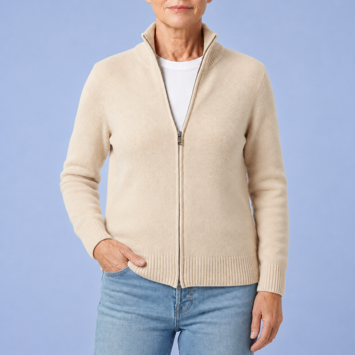 Merino Wool Blend Zip-Up Cardigan