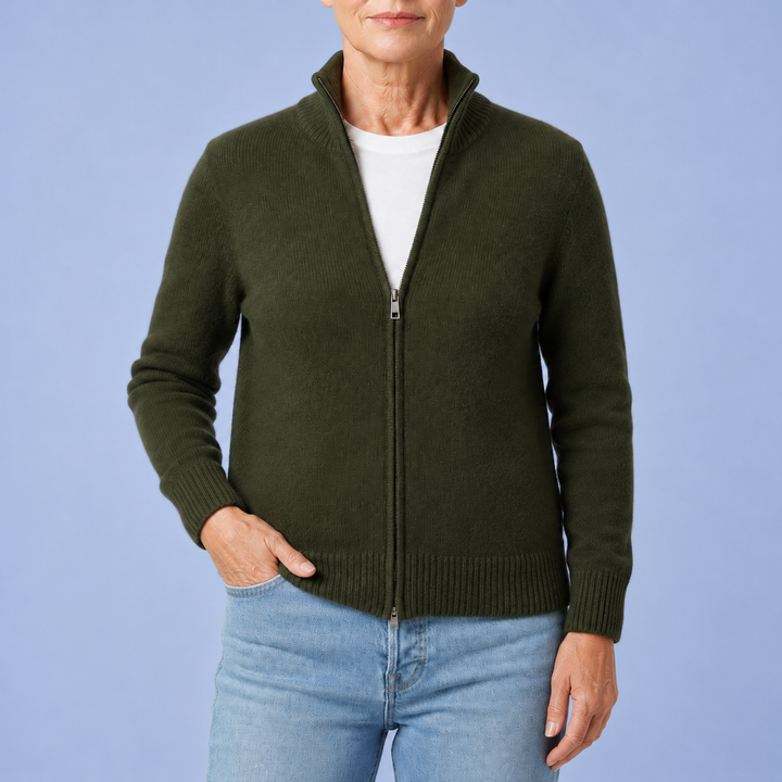 Merino Wool Blend Zip-Up Cardigan