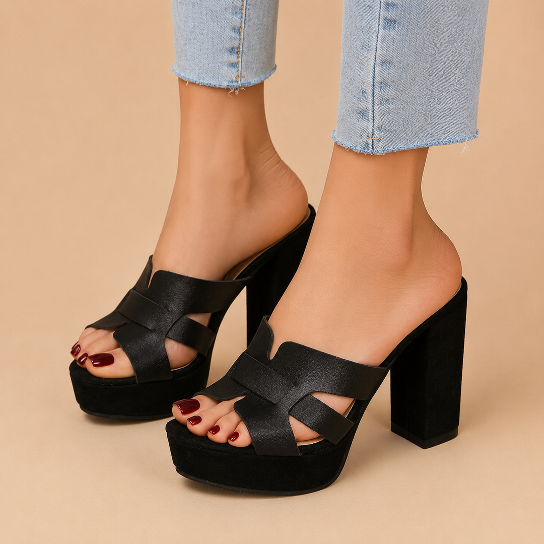 Black Platform Block Heels