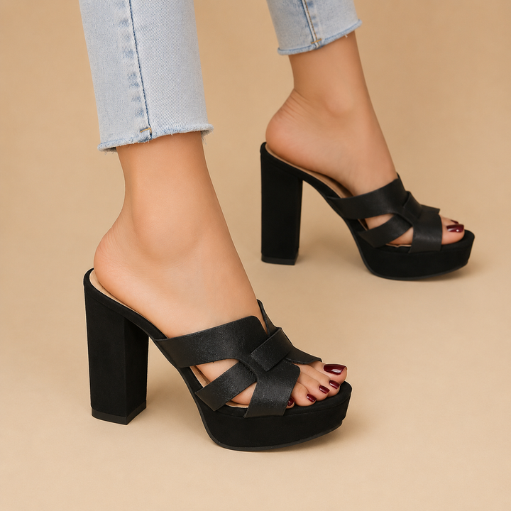 Black Platform Block Heels