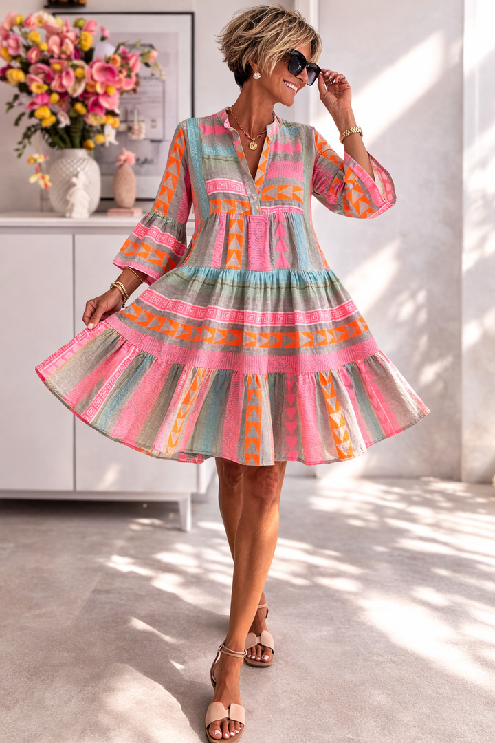 Patterned Flowing Midi Dress
