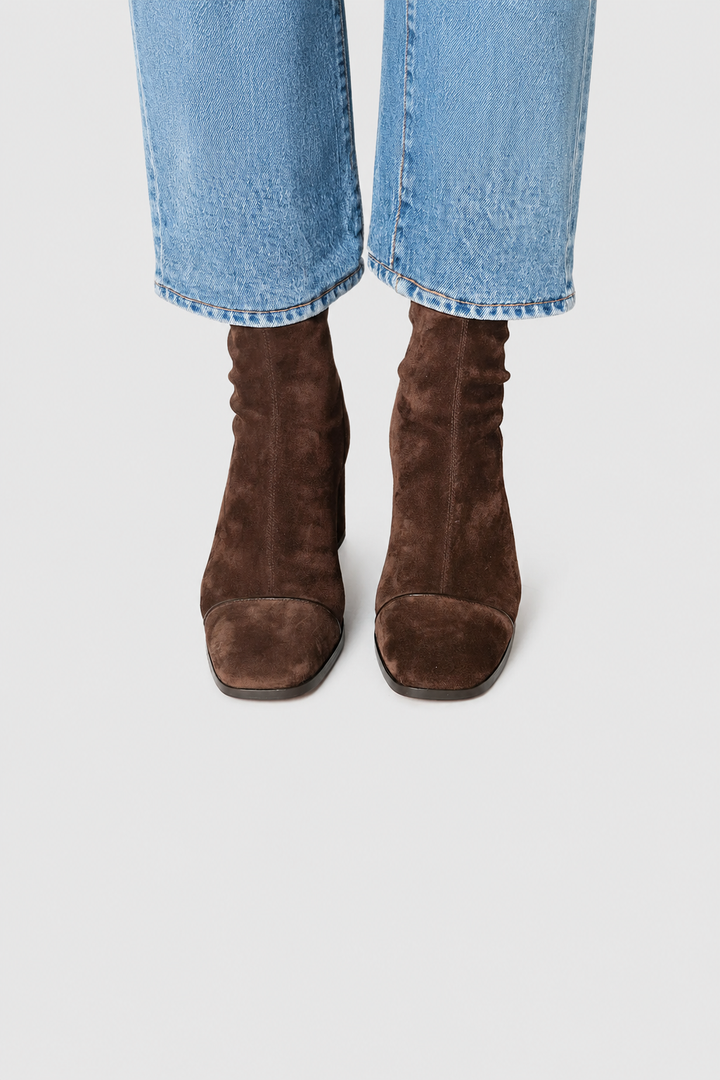 Square-Toe Suede Ankle Boots