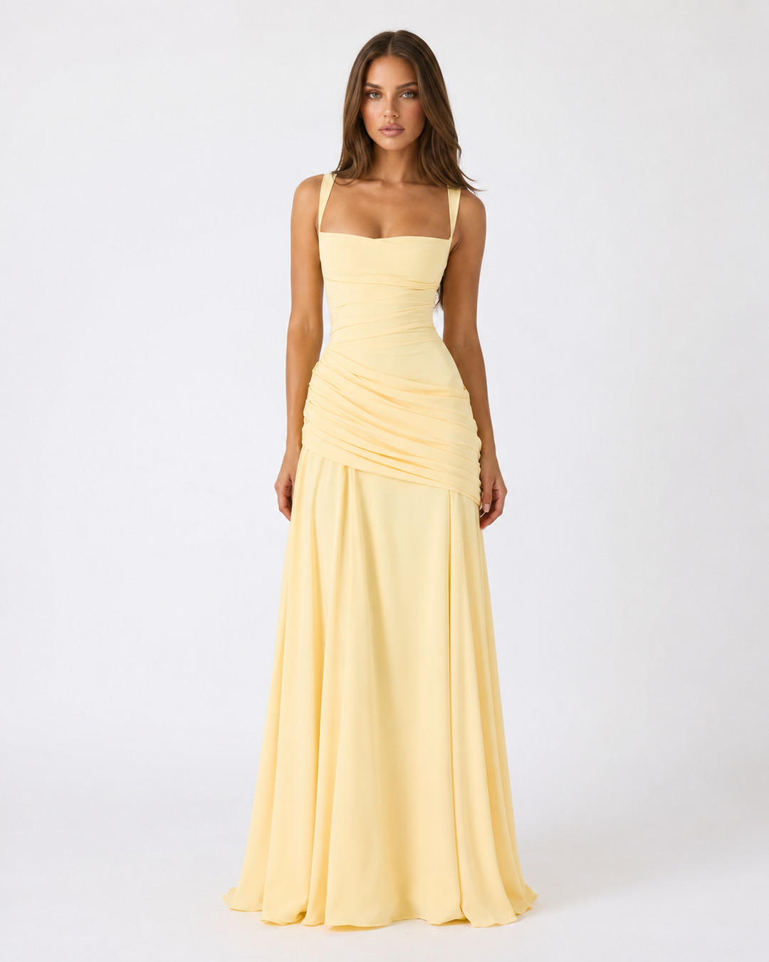 Ruched Square Neck Maxi Dress