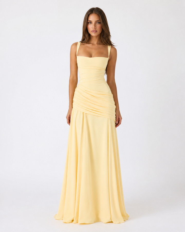 Ruched Square Neck Maxi Dress