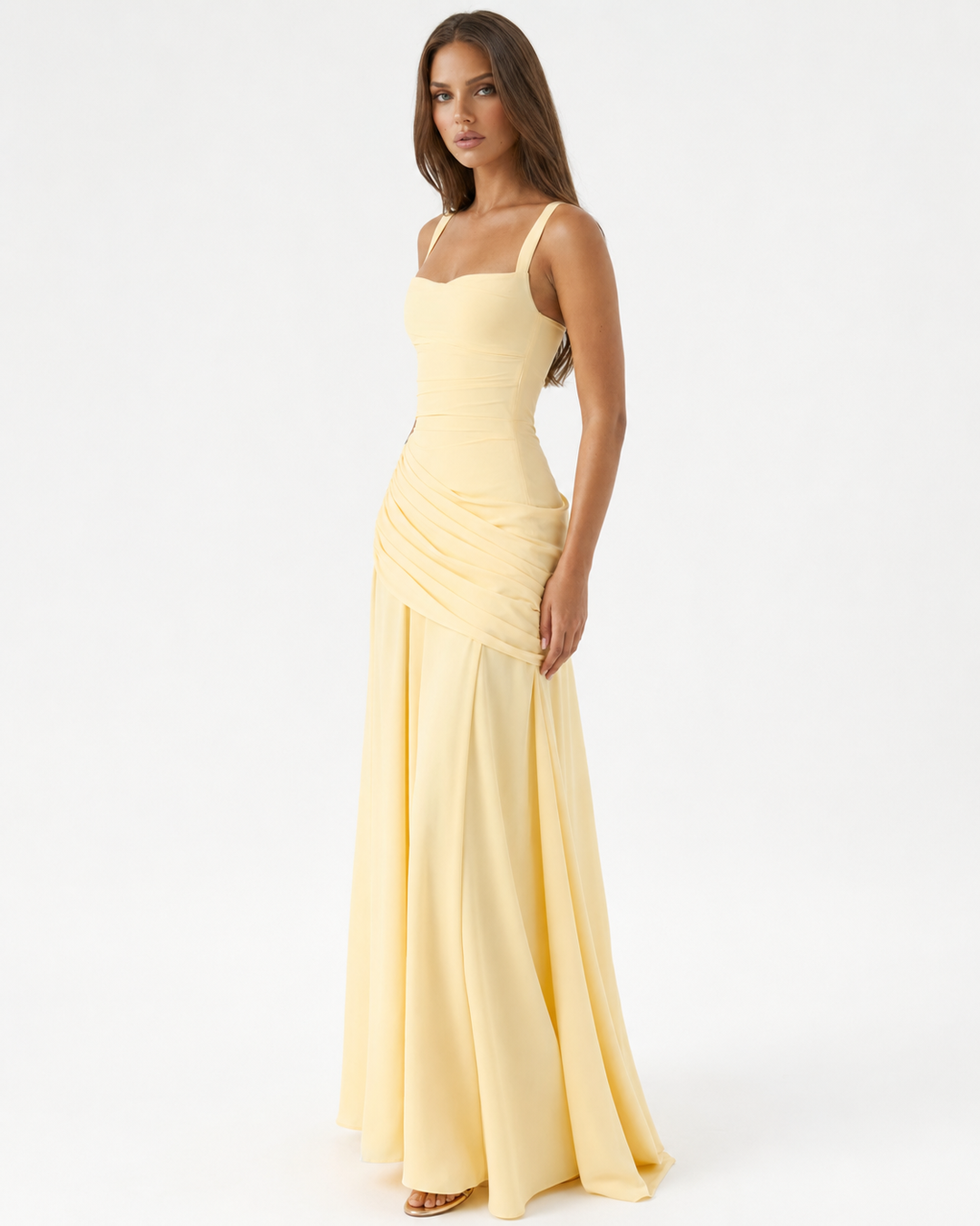 Ruched Square Neck Maxi Dress