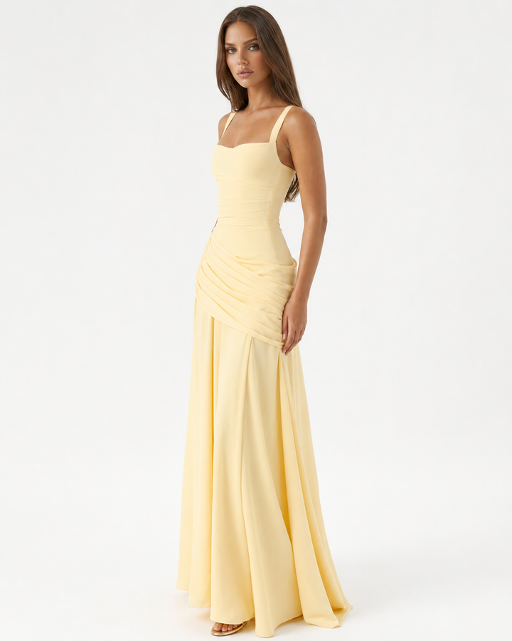 Ruched Square Neck Maxi Dress