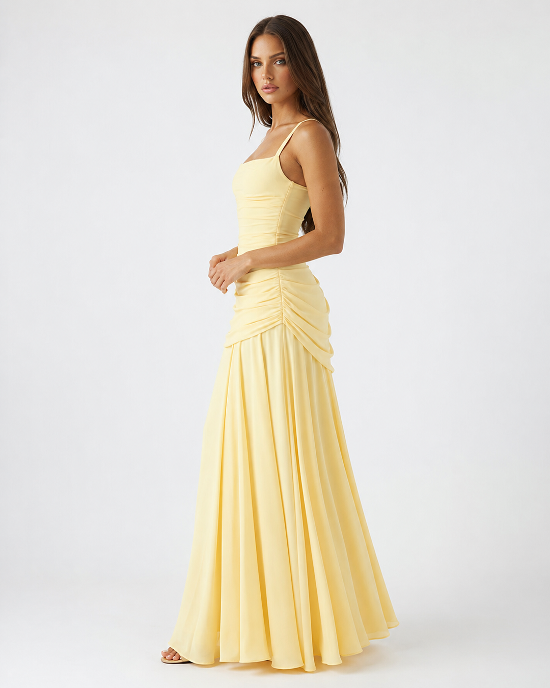 Ruched Square Neck Maxi Dress