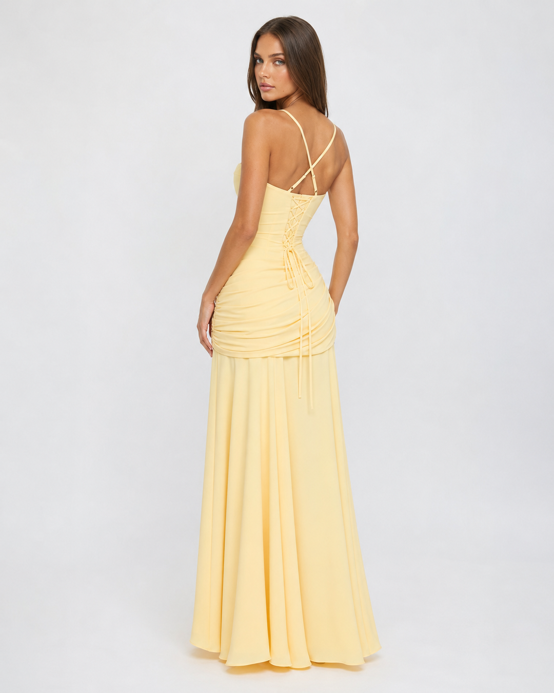 Ruched Square Neck Maxi Dress