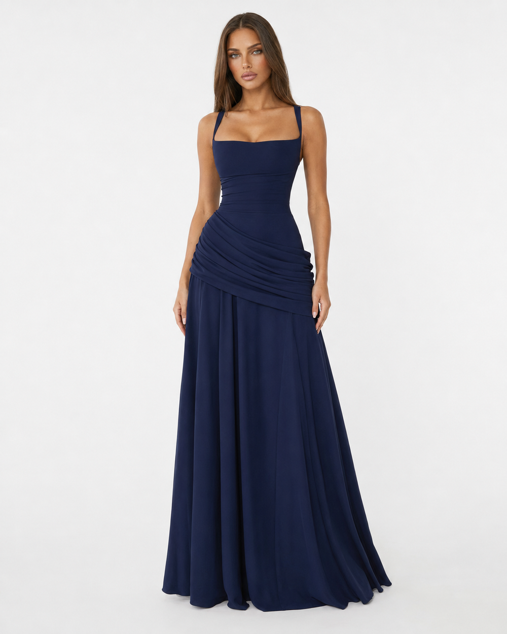 Ruched Square Neck Maxi Dress
