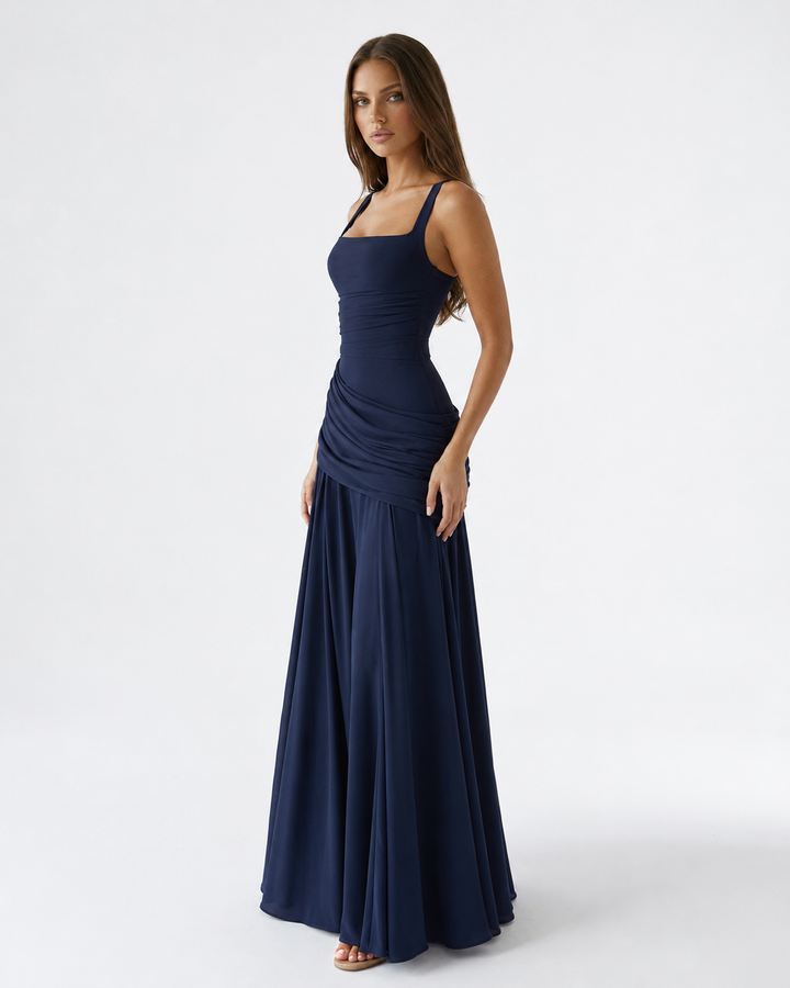 Ruched Square Neck Maxi Dress