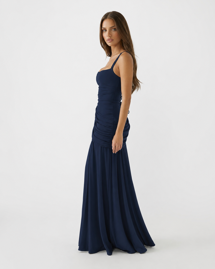 Ruched Square Neck Maxi Dress
