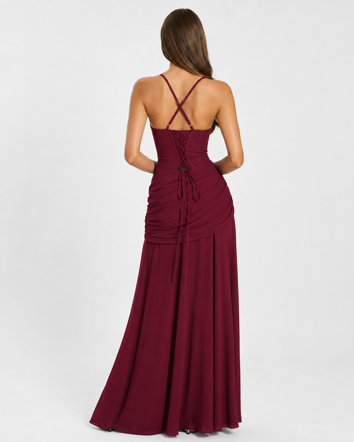 Ruched Square Neck Maxi Dress