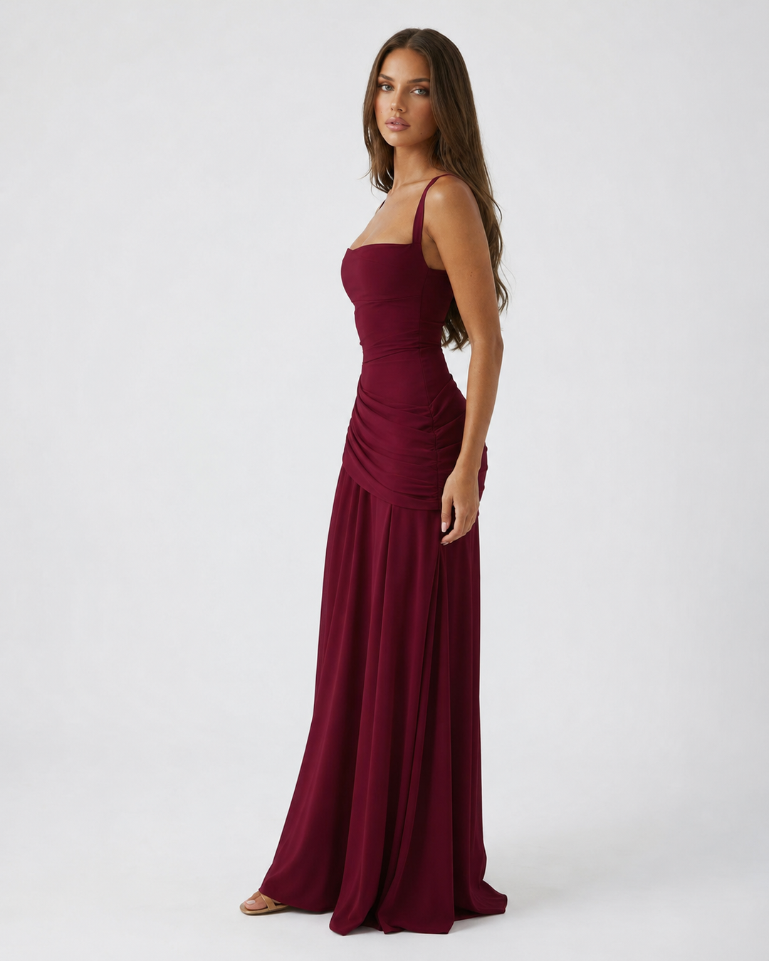 Ruched Square Neck Maxi Dress