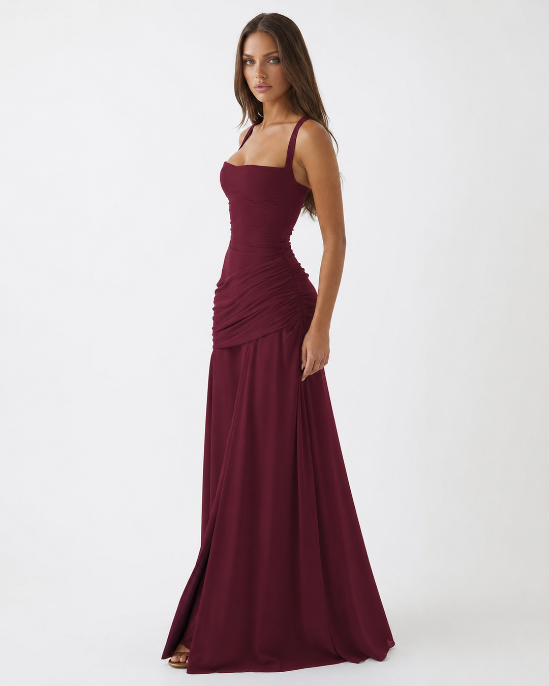 Ruched Square Neck Maxi Dress