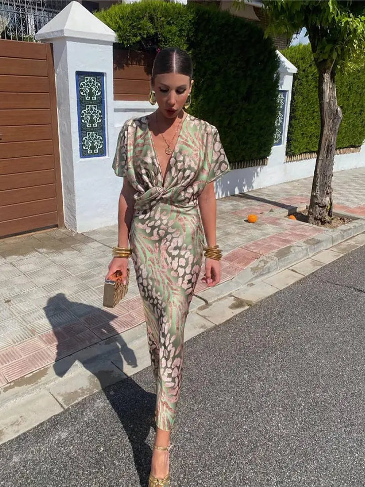 Copper Midi Dress with Twist Knot