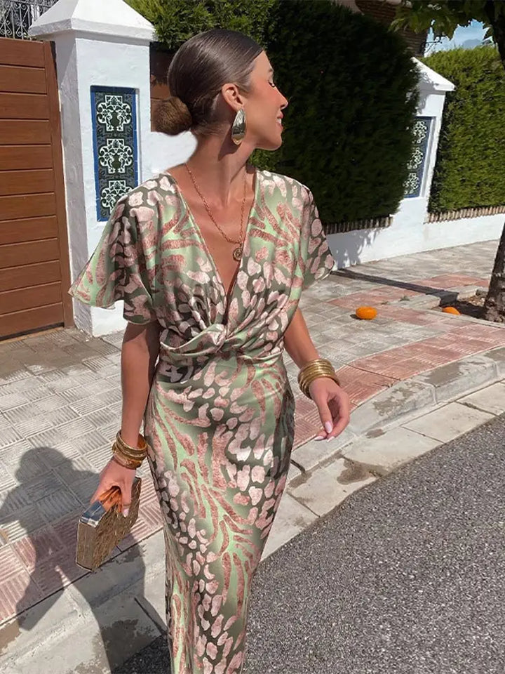 Copper Midi Dress with Twist Knot