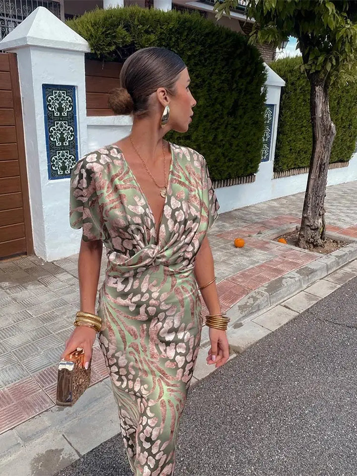 Copper Midi Dress with Twist Knot
