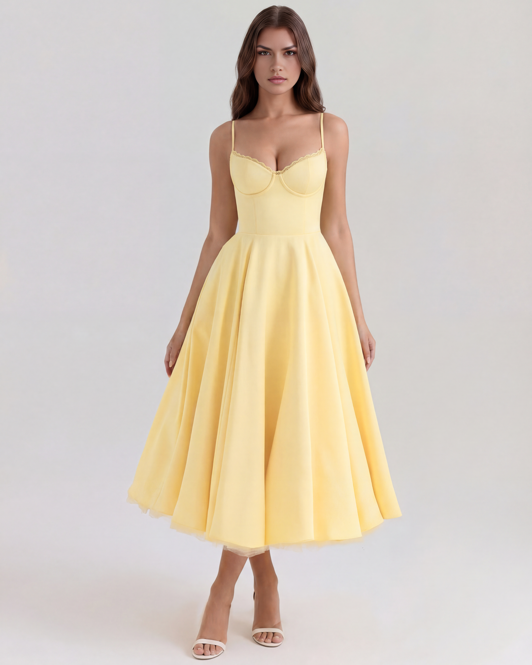 Satin Midi Dress with Tulle Skirt