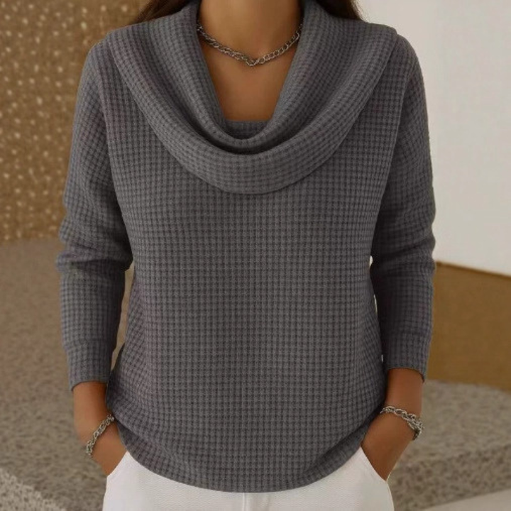 Warm Waffle Sweater with Elegant Waterfall Neck