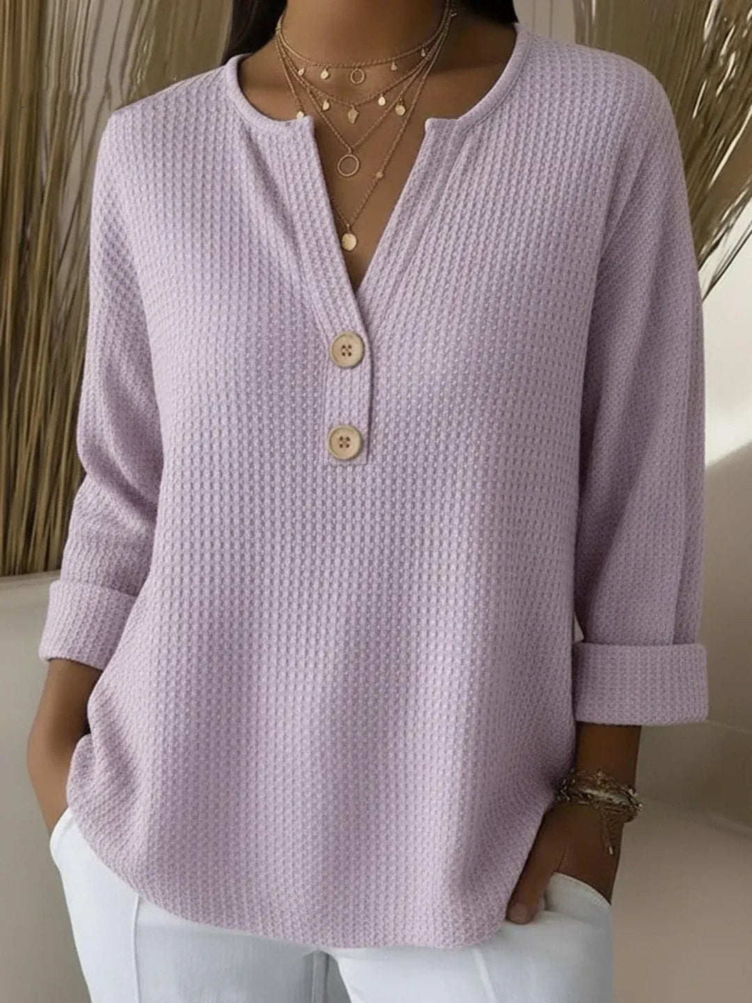 Textured Button Henley Top