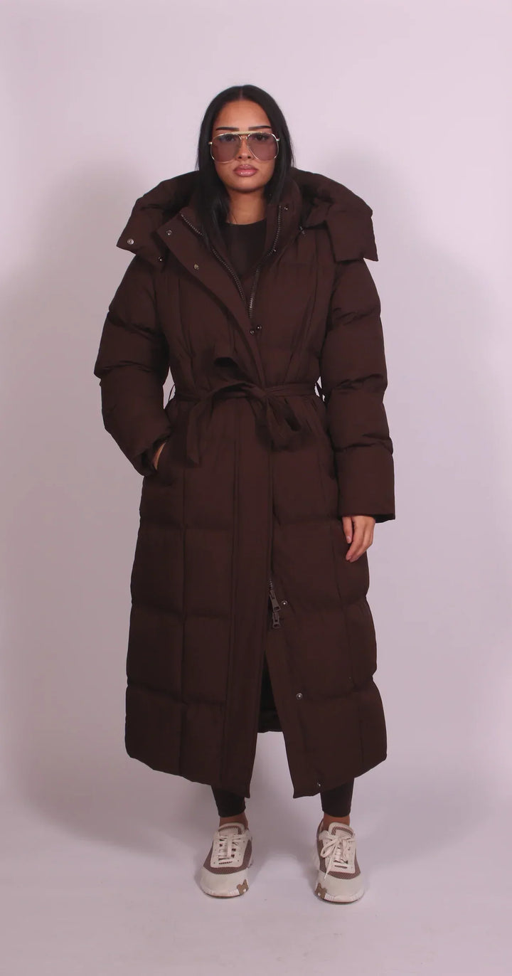 Long Belted Puffer Coat