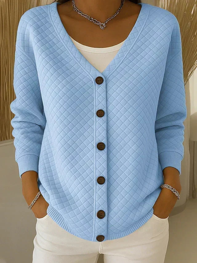 Quilted Button-Up Knit Cardigan