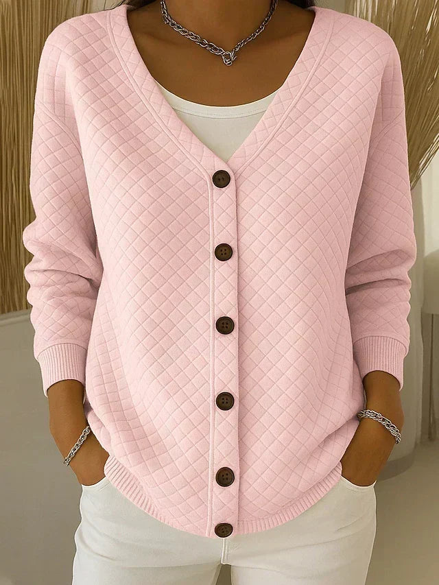 Quilted Button-Up Knit Cardigan