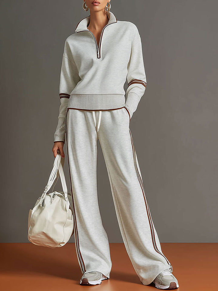 Knit Lounge Set With Wide-Leg Pants
