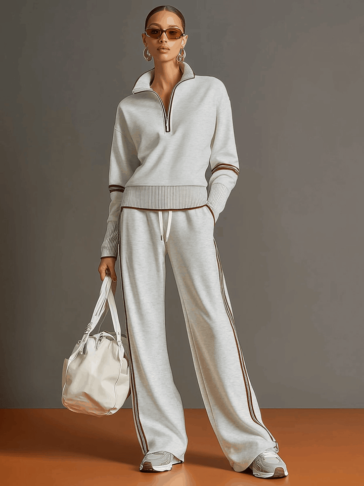 Knit Lounge Set With Wide-Leg Pants