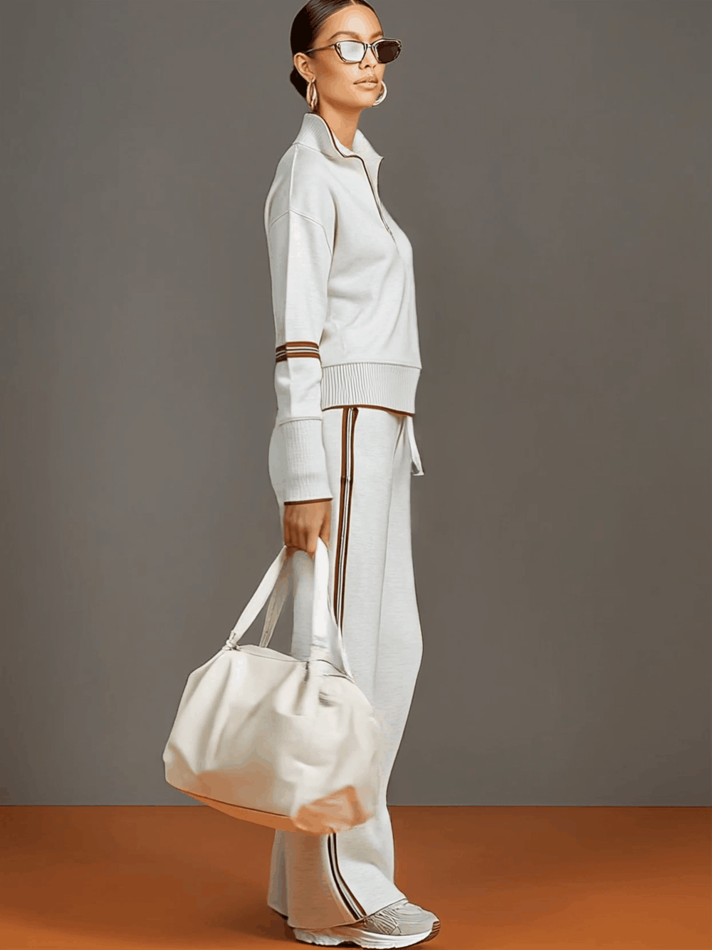 Knit Lounge Set With Wide-Leg Pants