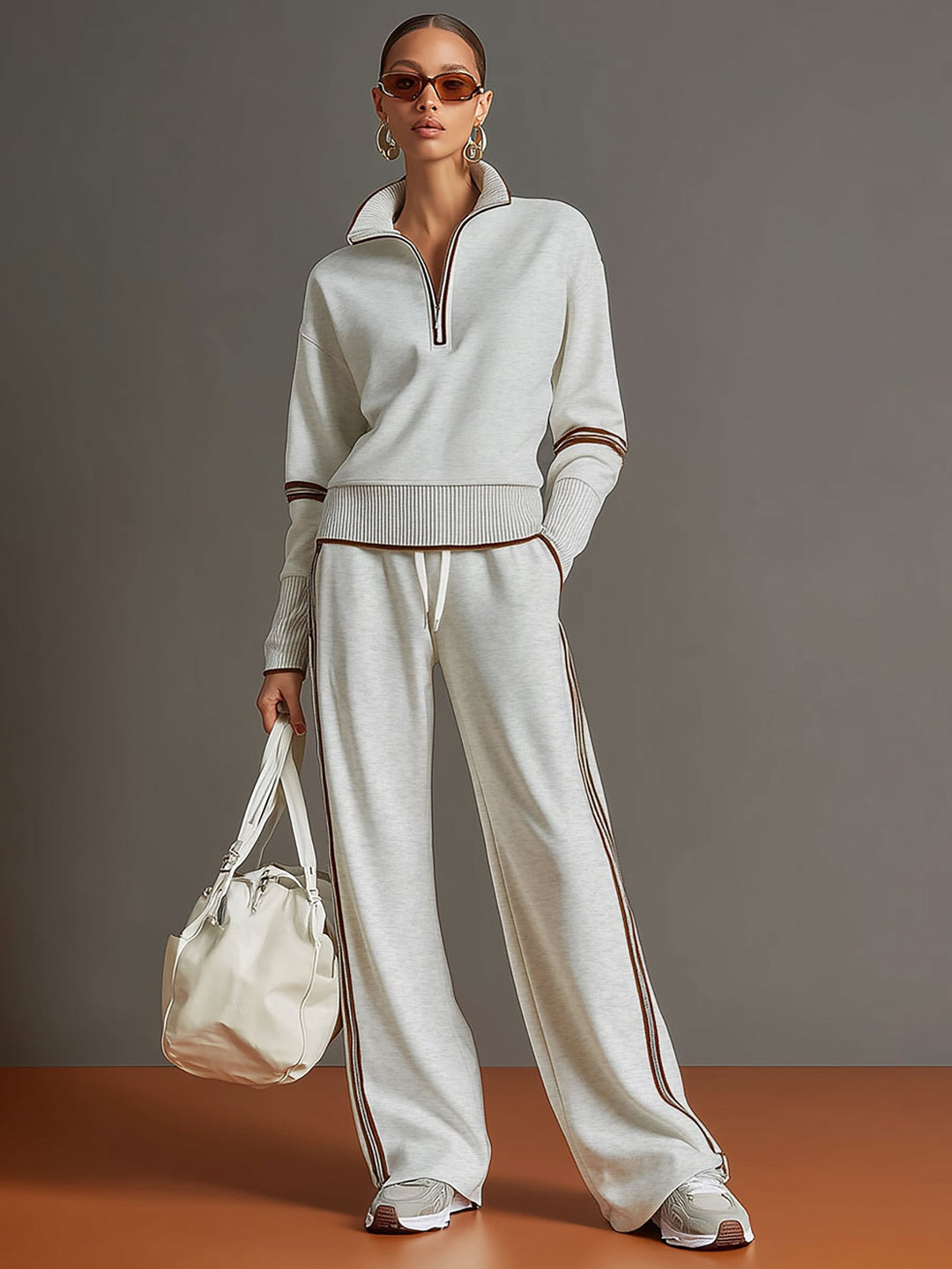 Knit Lounge Set With Wide-Leg Pants