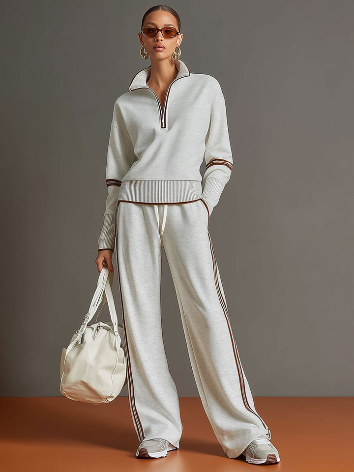 Knit Lounge Set With Wide-Leg Pants