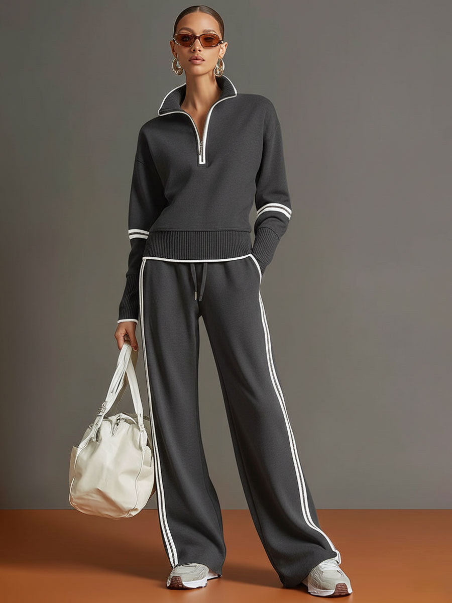 Knit Lounge Set With Wide-Leg Pants