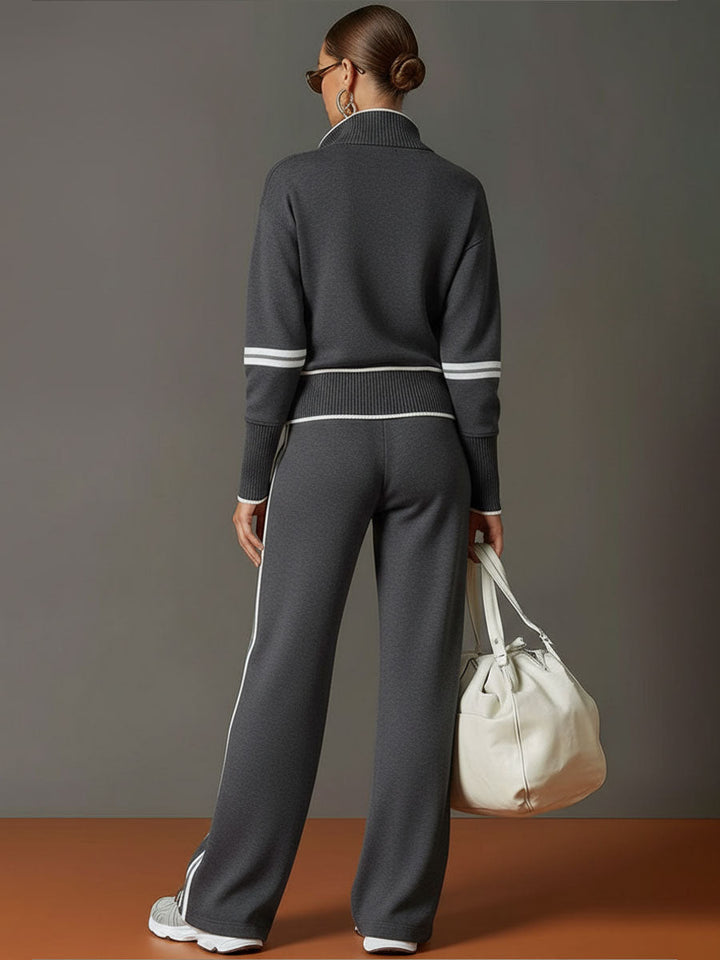 Knit Lounge Set With Wide-Leg Pants
